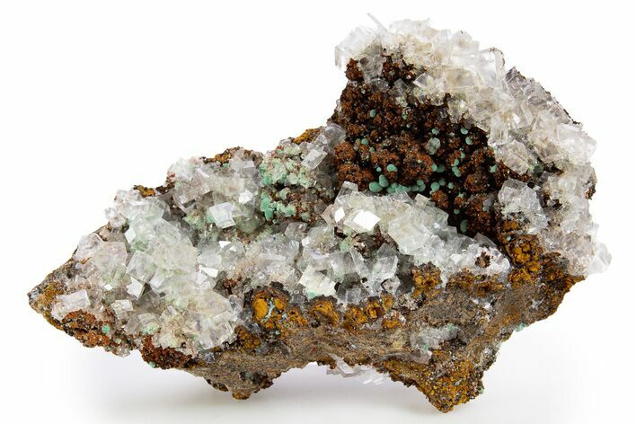 Fibrous Malachite and Rhombohedral Calcite on Limonite - Mexico #330596